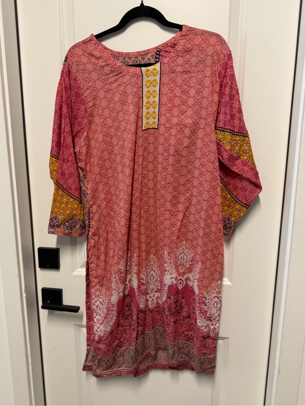 Pakistani Pink Printed Kurta Dress 3/4 Sleeve
